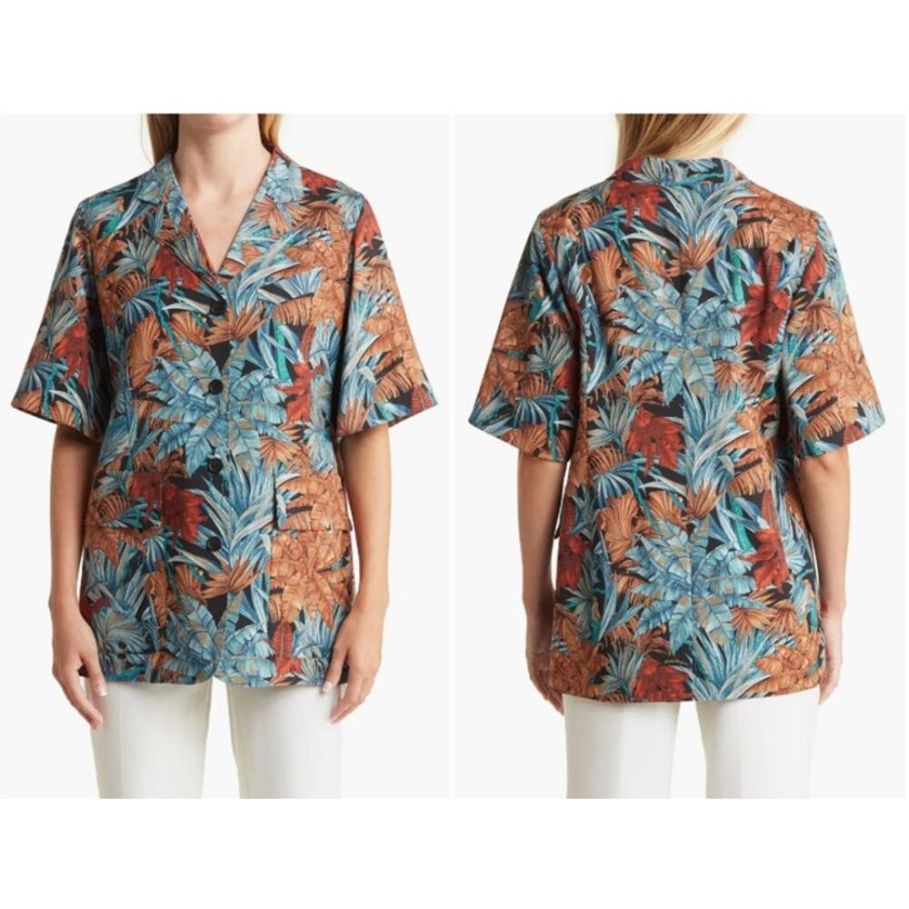 Salvatore Ferragamo Azure Floral Short Sleeve Mohair Blend Blazer Jacket Shirt - Picture 3 of 14